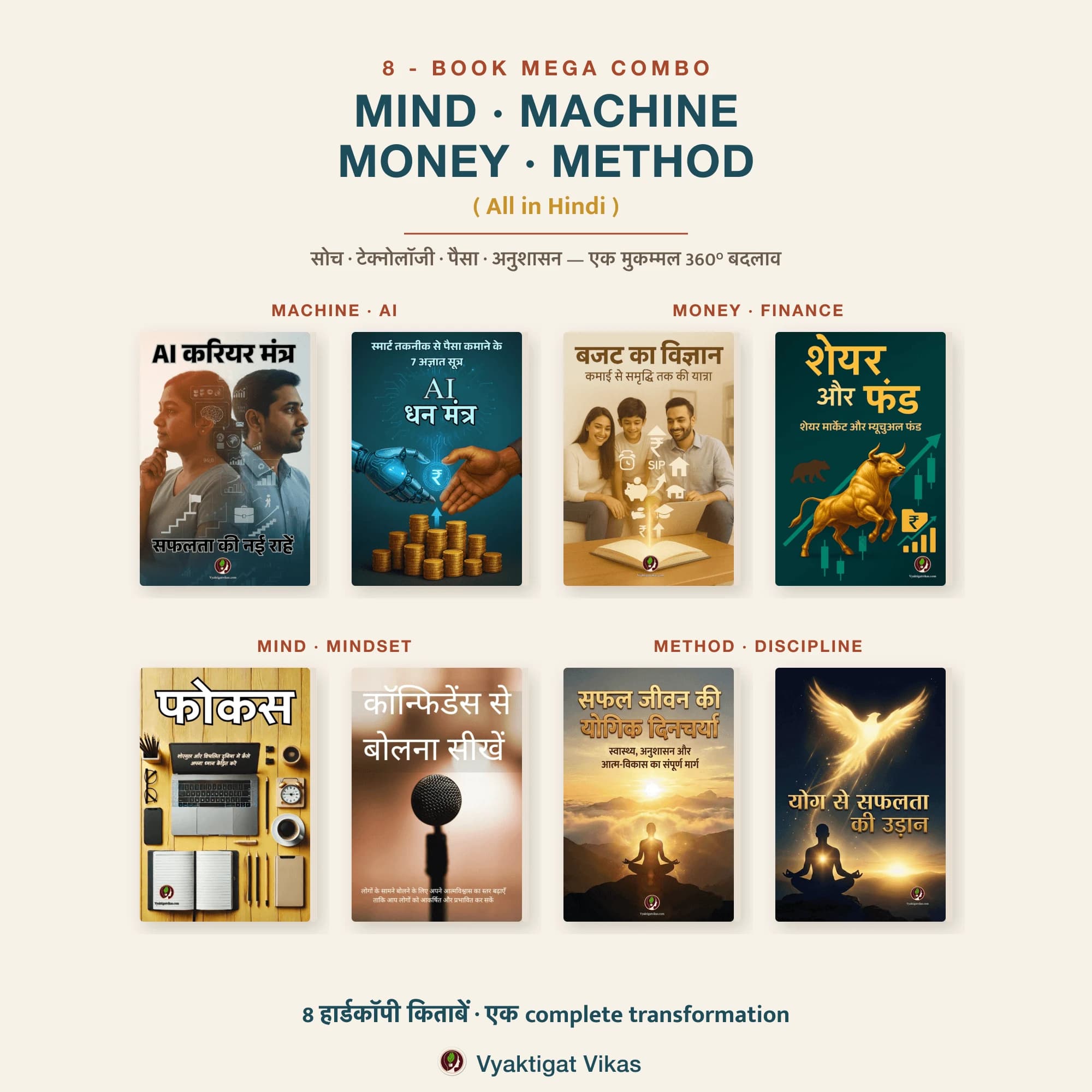 Mind · Machine · Money · Method — 8 Books Mega Combo (All in Hindi)