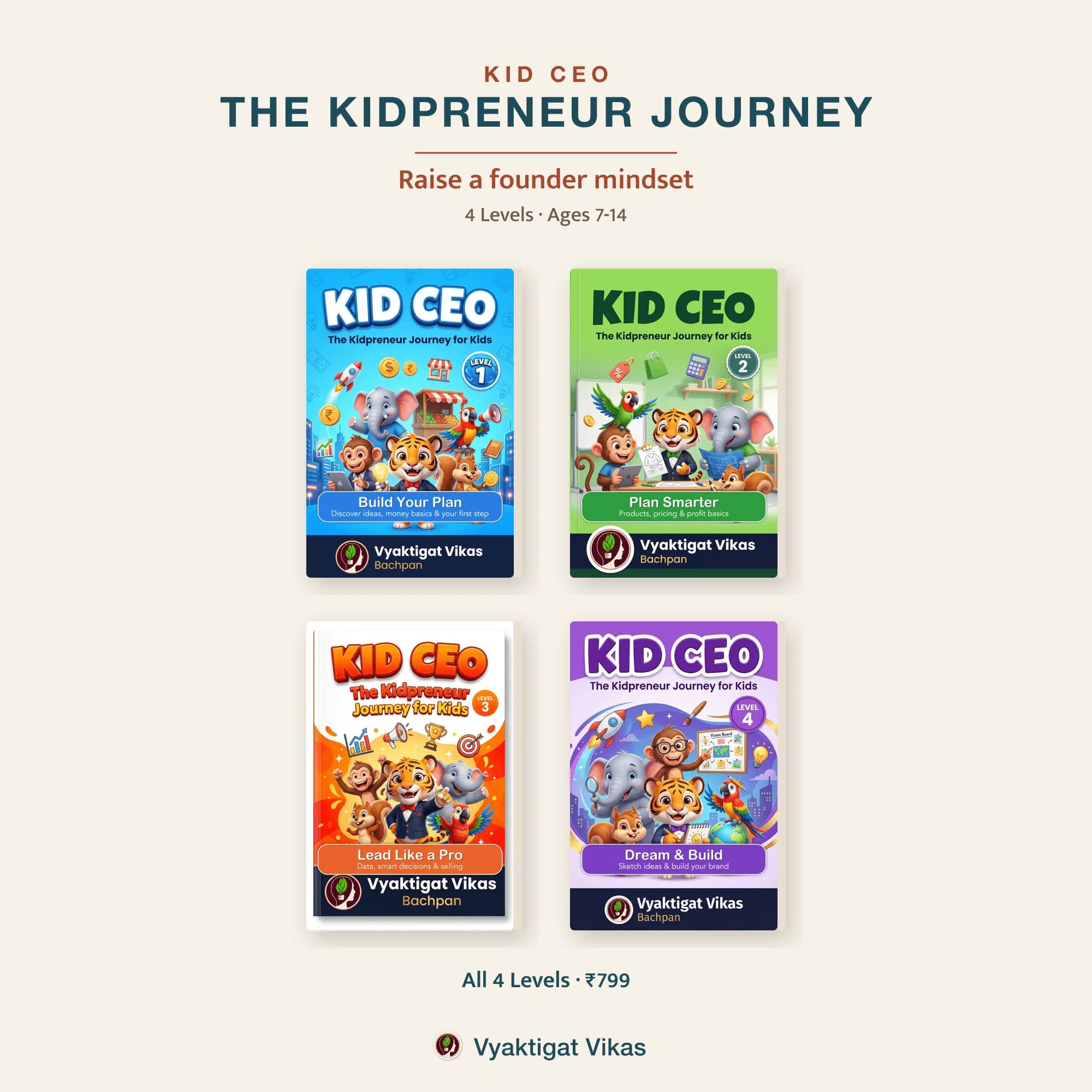 Kid CEO — The Kidpreneur Journey | 4-Level Activity Bundle (Ages 7-14) | Bachpan by Vyaktigat Vikas