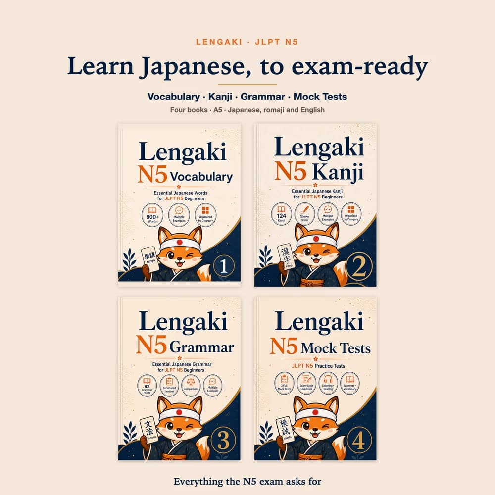 Learn Japanese — Complete JLPT N5 Study Set | Vocabulary, Kanji, Grammar & 3 Mock Tests | 4 Books