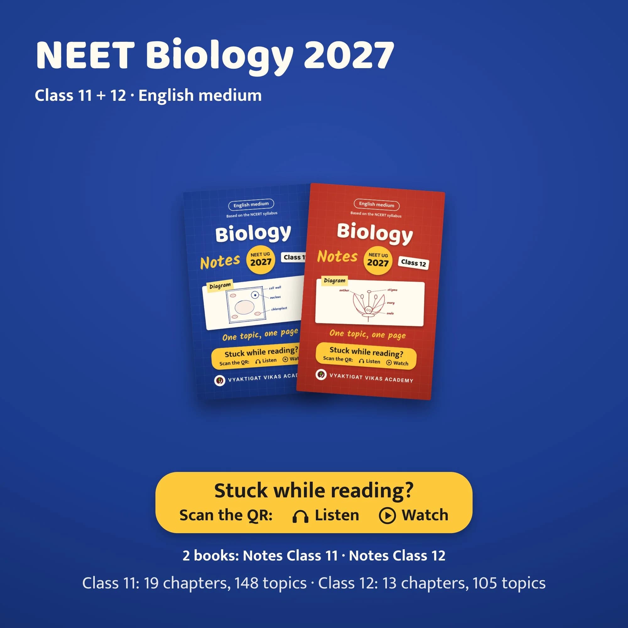 NEET Biology 2027 · Notes Set, 2 Books (Class 11 + 12, English Medium) | Vyaktigat Vikas Academy