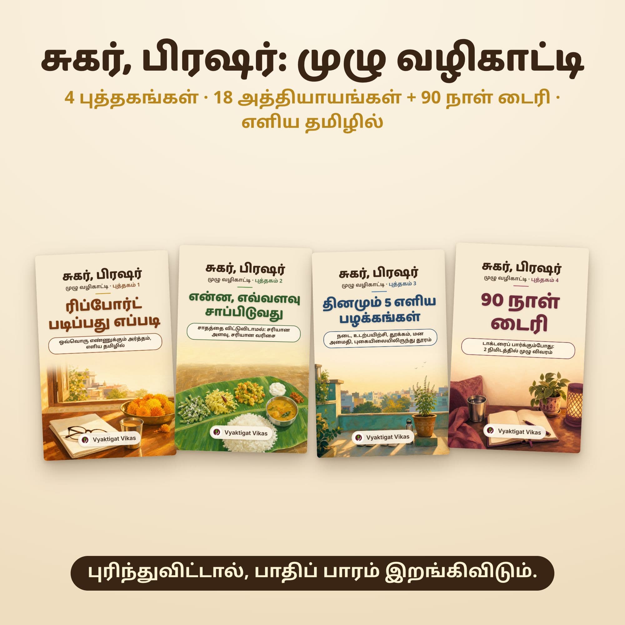 Sugar & BP All in One Guide Combo — சுகர், பிரஷர் முழு வழிகாட்டி (4 தமிழ் புத்தகங்கள்)