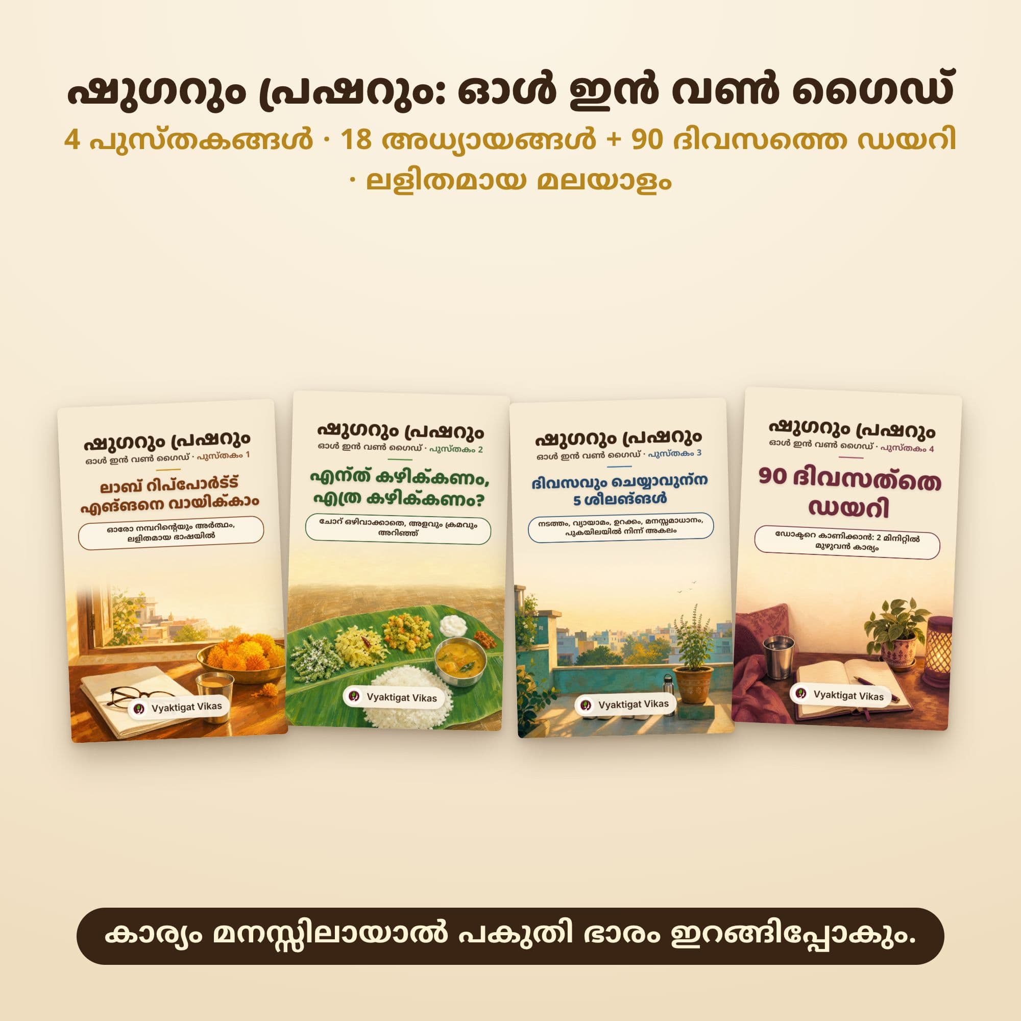 Sugar & BP All in One Guide Combo — ഷുഗറും പ്രഷറും സമ്പൂർണ്ണ ഗൈഡ് (4 മലയാളം പുസ്തകങ്ങൾ)