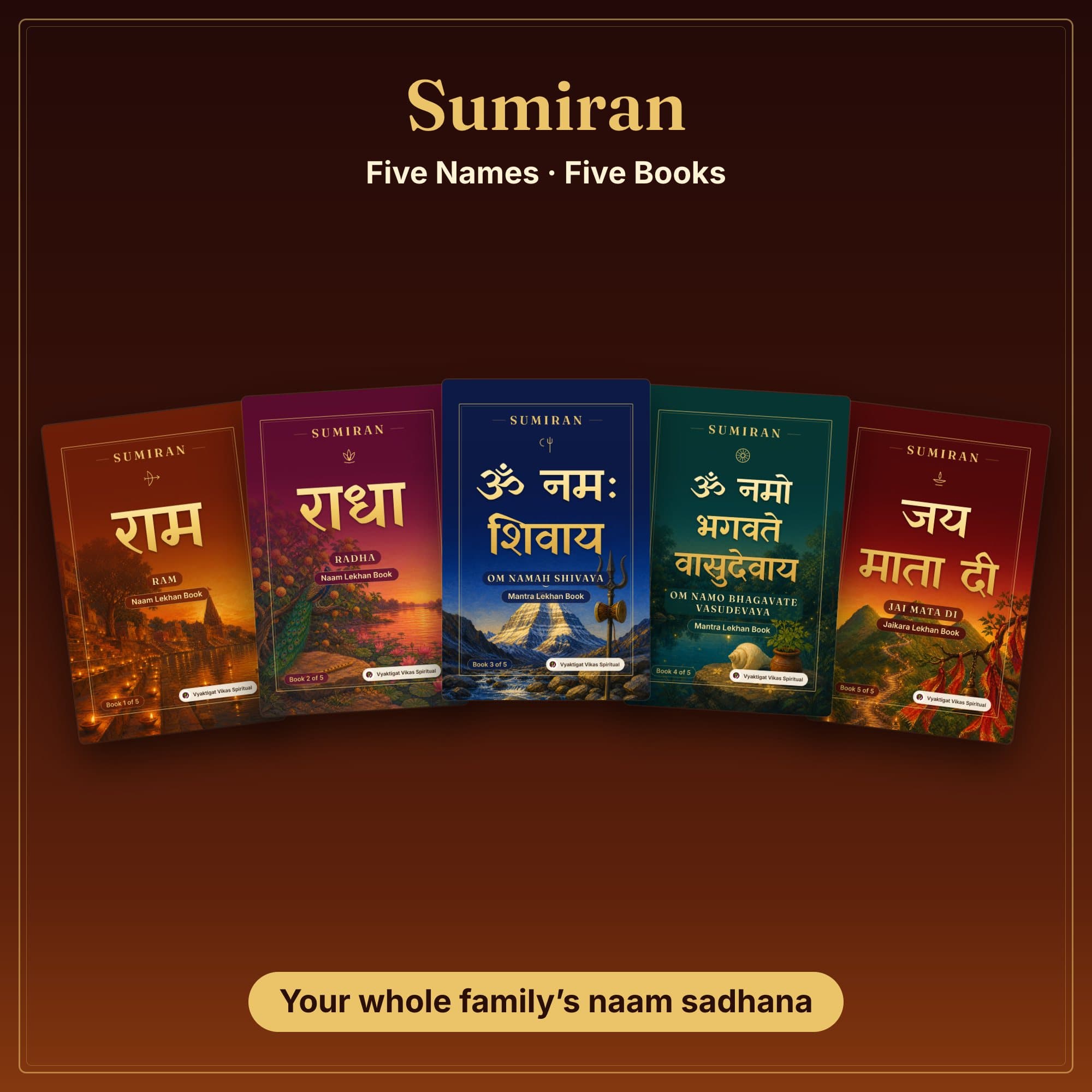 Sumiran Naam Lekhan Set (English Edition) — Ram, Radha, Om Namah Shivaya, Om Namo Bhagavate Vasudevaya, Jai Mata Di · 5 Books | Vyaktigat Vikas Spiritual
