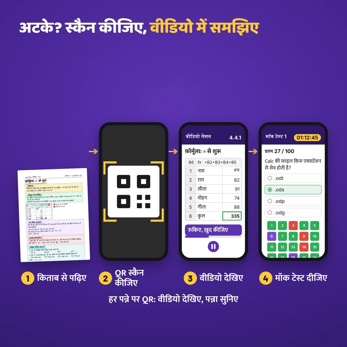 किताब का QR स्कैन कीजिए, वीडियो लेसन देखिए, फिर मॉक टेस्ट दीजिए