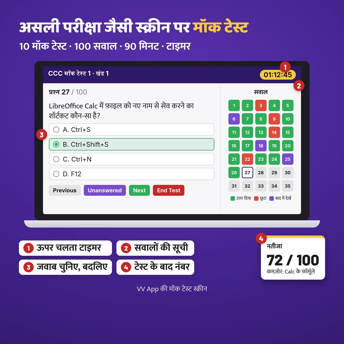 VV App की मॉक टेस्ट स्क्रीन