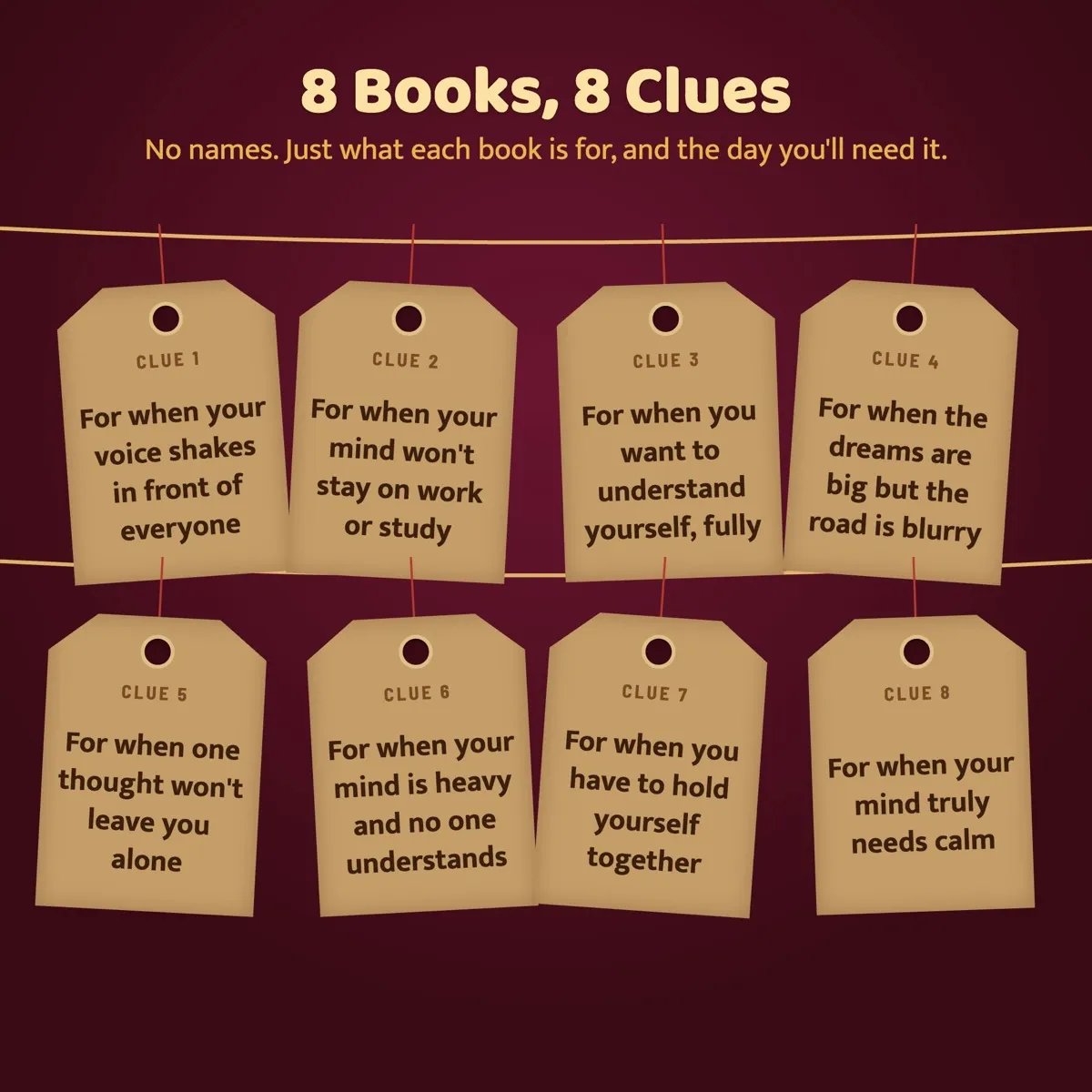 8 books, 8 clues