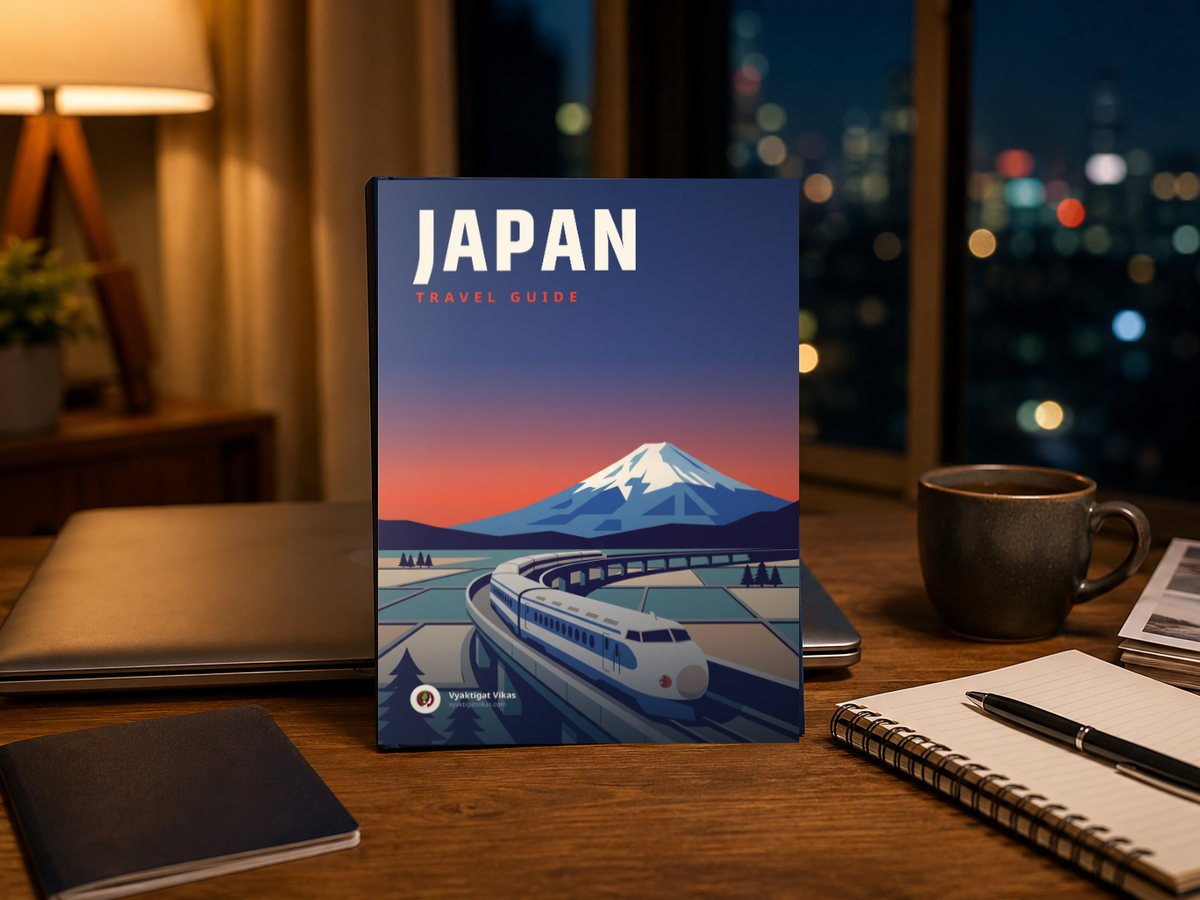 Japan Travel Guide on a desk