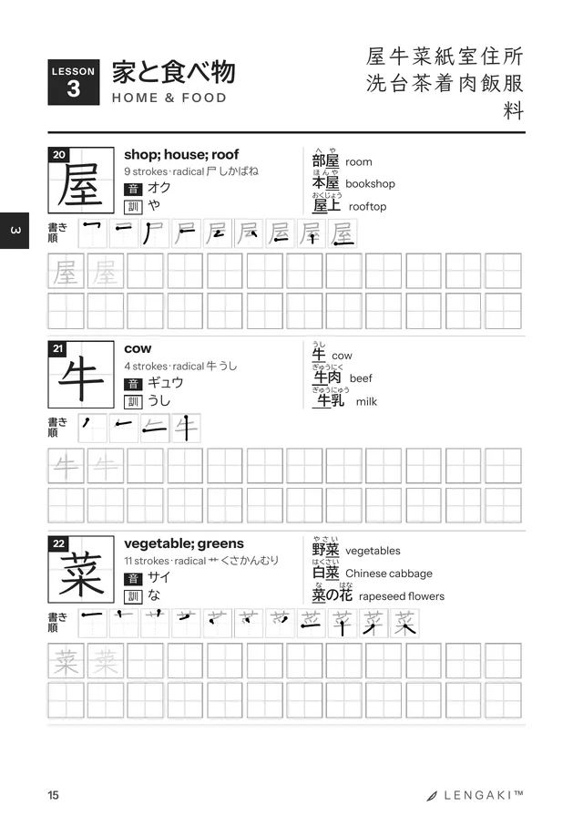 Kanji, page 15 — Home & food