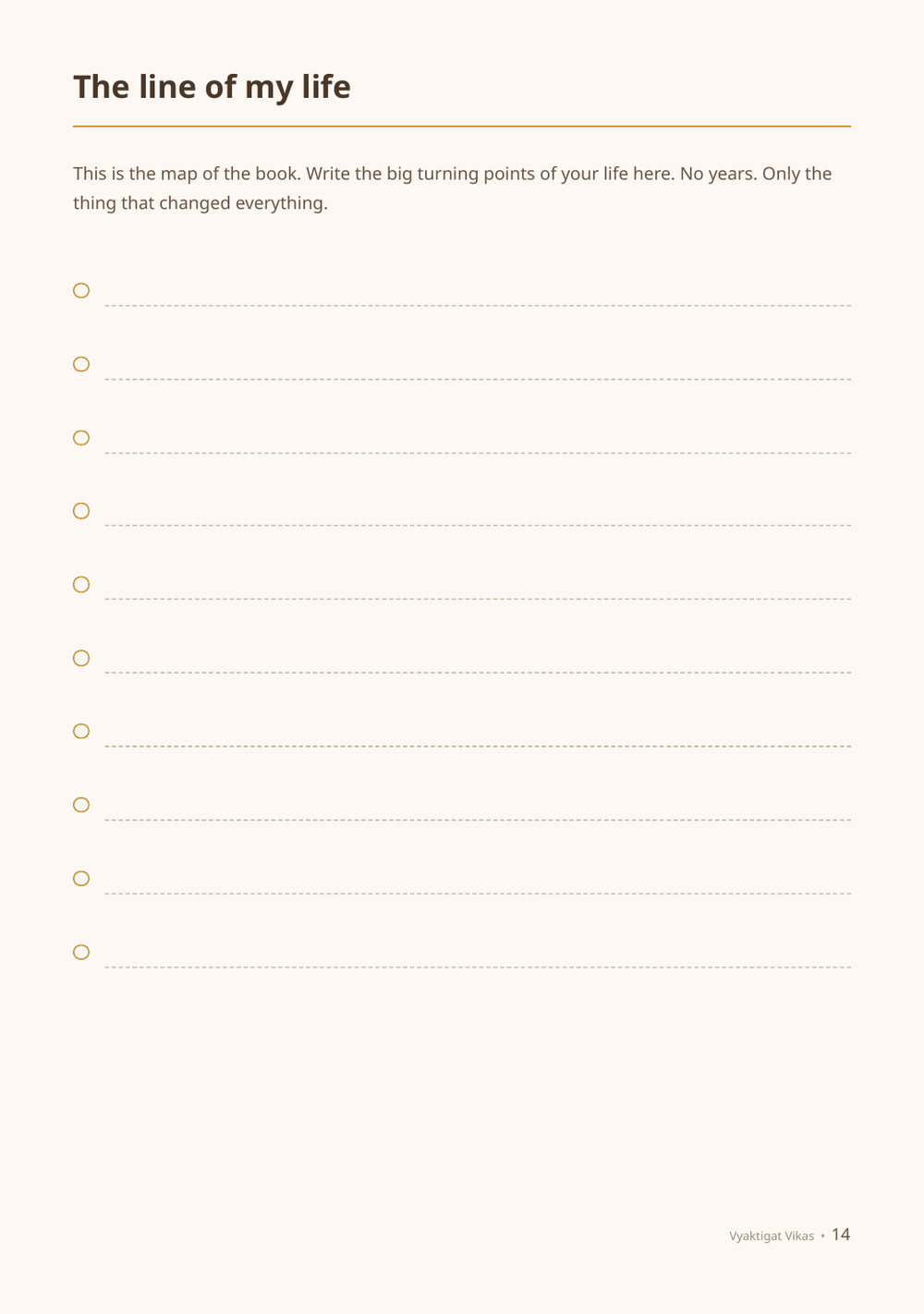 The line of my life: her big turning points, without a single year