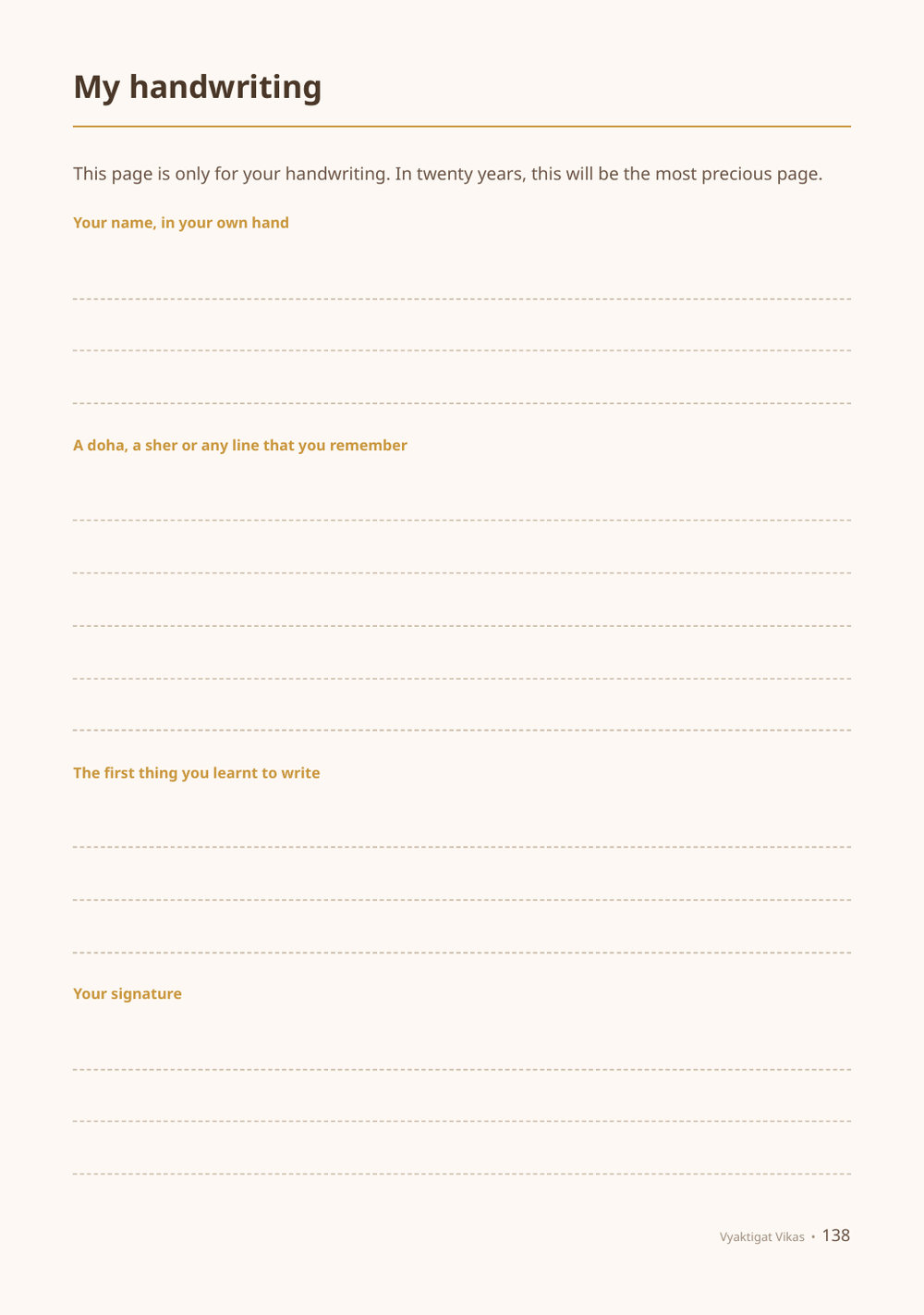 A page kept only for her handwriting
