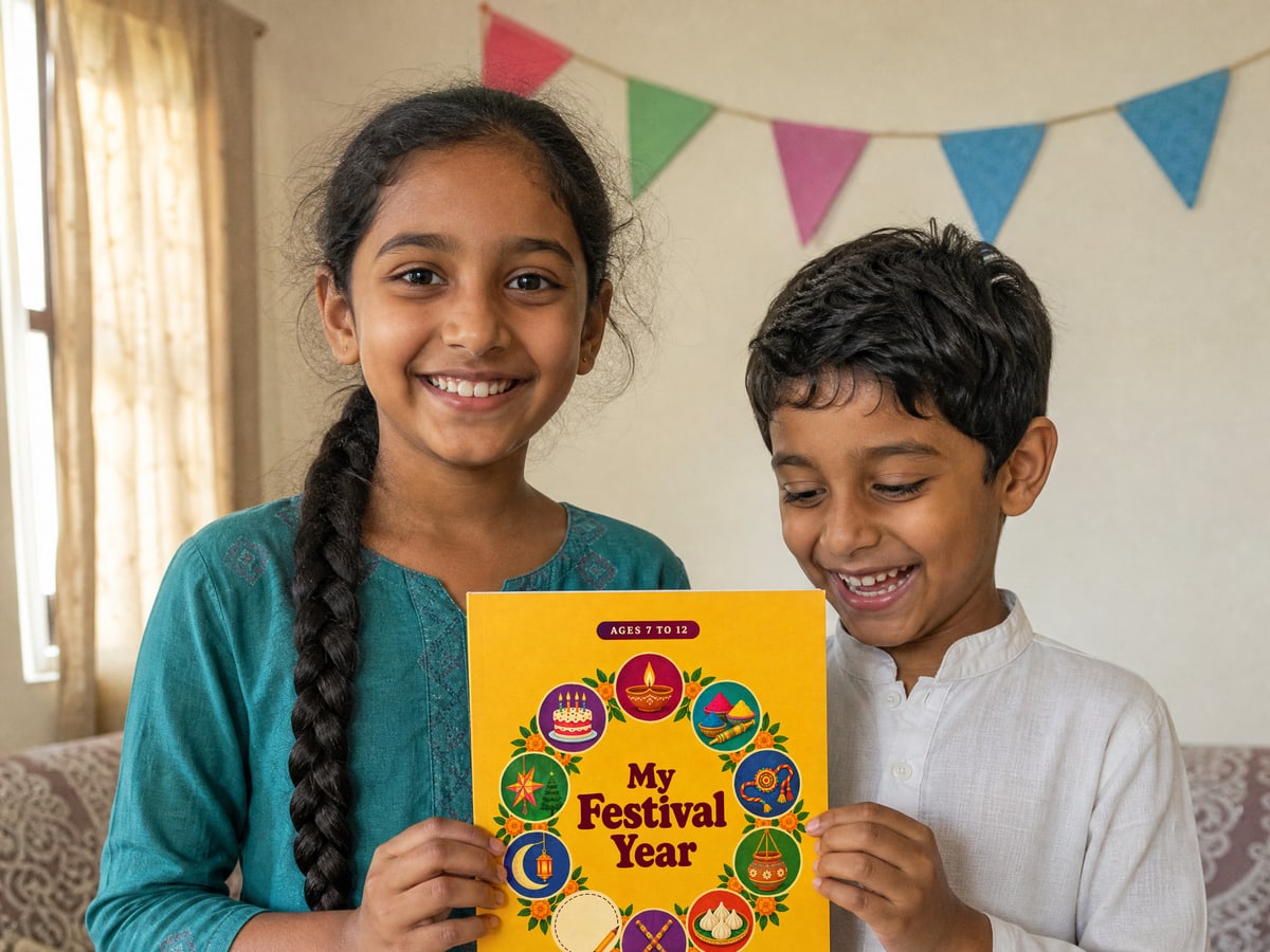 Two children holding the book