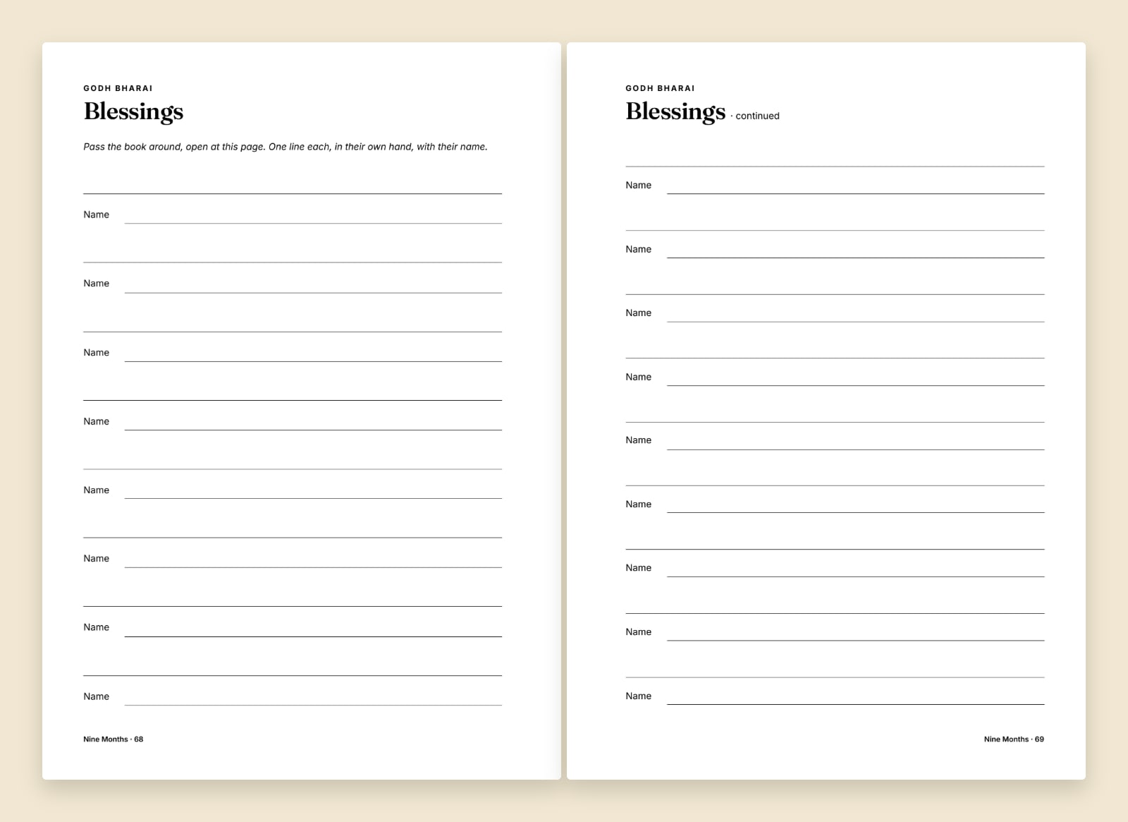 Nine Months: the pages the guests write on