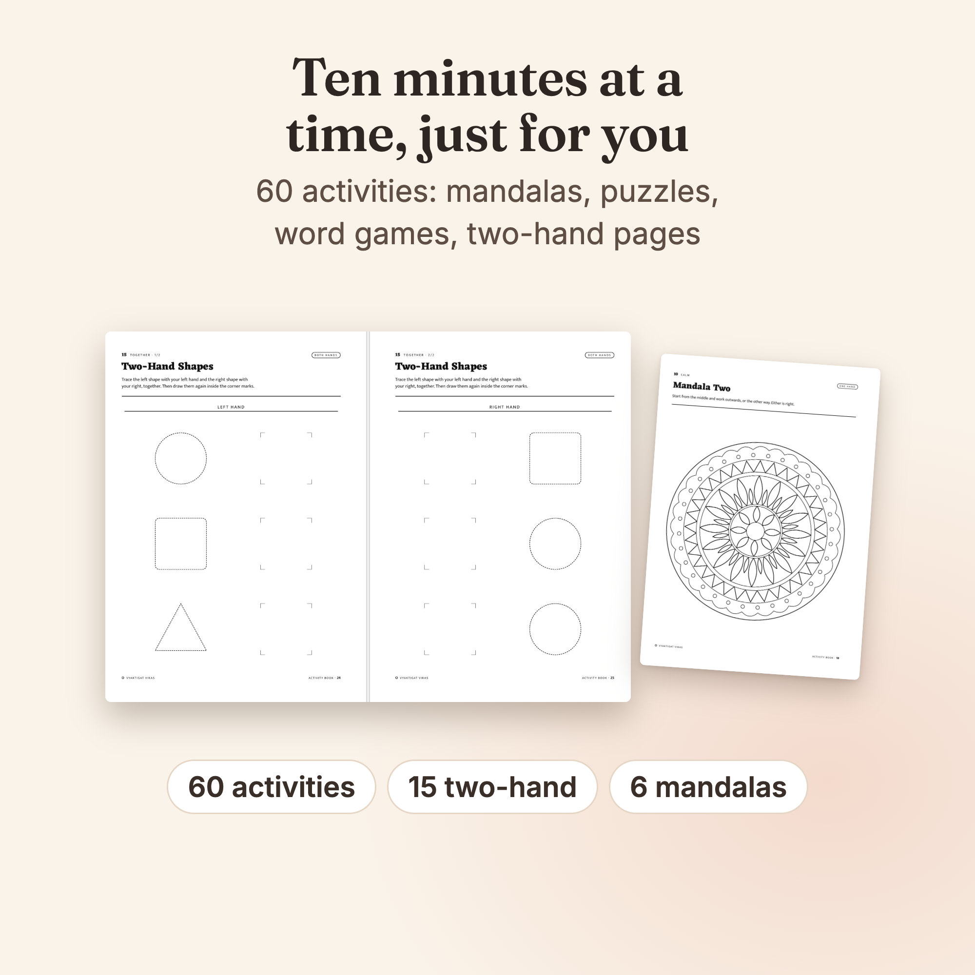 Ten Minutes open on a two-hand activity, one hand on each page