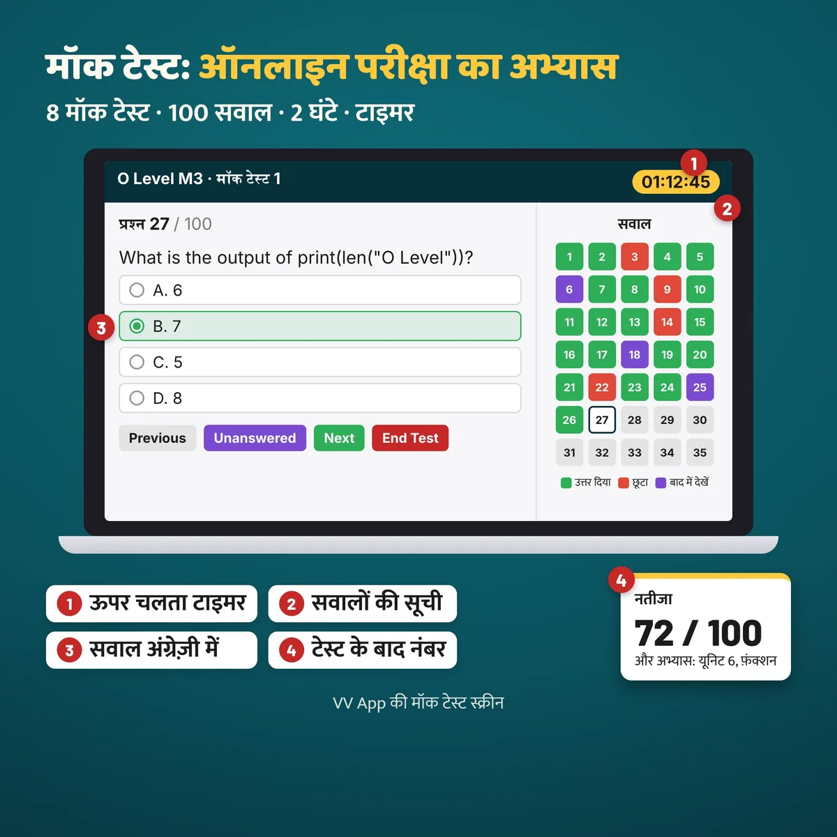 VV App की मॉक टेस्ट स्क्रीन