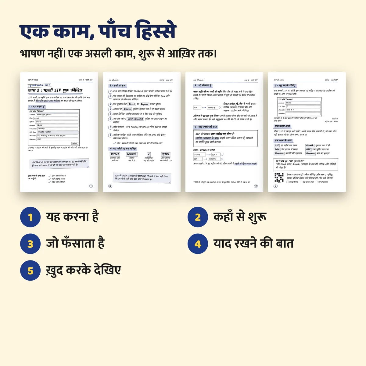 एक काम के चार पन्ने और उसके पाँच हिस्से